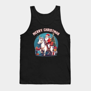 Santa clous riding a unicorn merry Christmas Tank Top